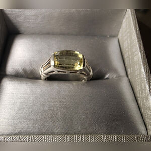 Vintage 1990s Citrine Checkerboard Sterling Silver Ring